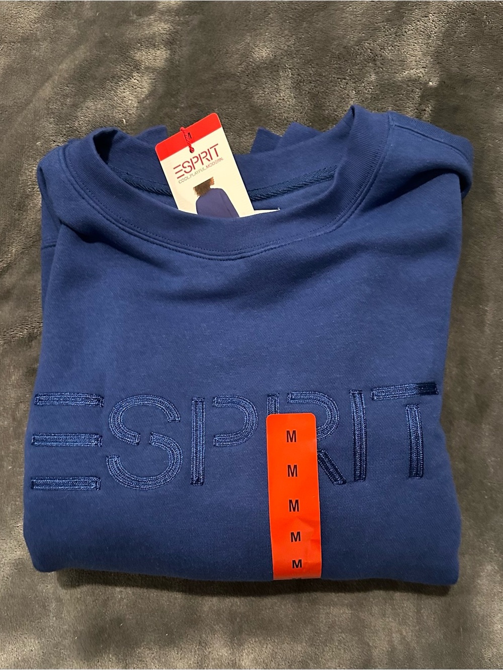 NWT Esprit Navy Blue Logo Crewneck Sweatshirt Sz M
